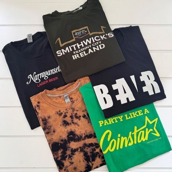 Gildan Men's Lot of 5 Multicolor Graphic Heavy Cotton Printed T-Shirts Size XL - Picture 1 of 12